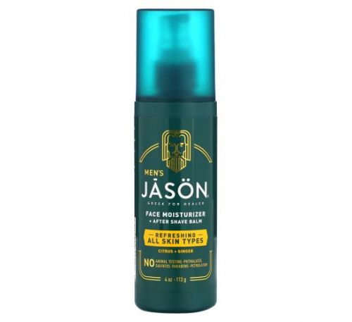 Jason Natural, Men's, Face Moisturizer + After Shave Balm, Citrus + Ginger , 4 oz (113 g)