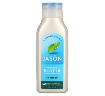 Jason Natural, шампунь для потовщення і відновлення волосся, з біотином і гіалуроновою кислотою, 473 мл (16 рідк. унцій)
