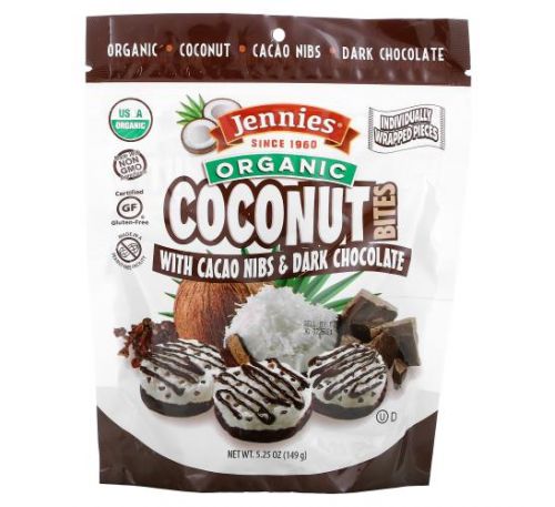 Jennies Macaroons, органічне кокосове печиво, з какао-крупками та чорним шоколадом, 149 г (5,25 унції)