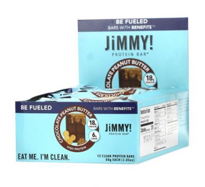 JiMMY!, Be Fueled Bars With Benefits, шоколадно-арахисовая паста, 12 протеиновых батончиков, 58 г (2,05)