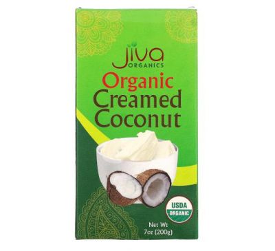 Jiva Organics, Creamed Coconut, органічний сухий пресований концентрат кокосового молока, 200 г (7 унцій)