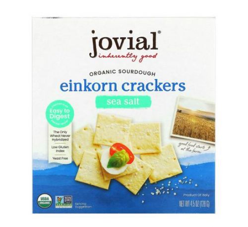 Jovial, Organic Sourdough Einkorn Crackers, Sea Salt, 4.5 oz (128 g)