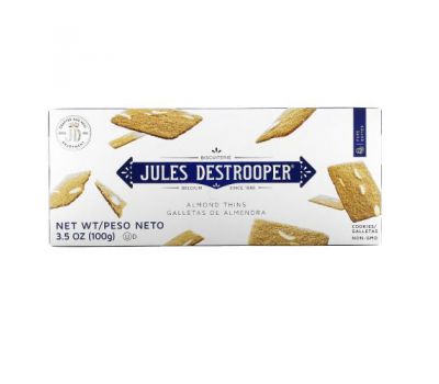 Jules Destrooper, Печенье с миндалем, 100 г (3,5 унции)