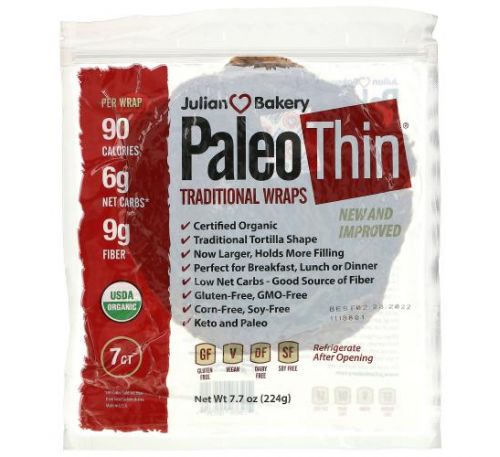 Julian Bakery, Organic Paleo Wraps, 7 Wraps, 7.7 oz (224 g)
