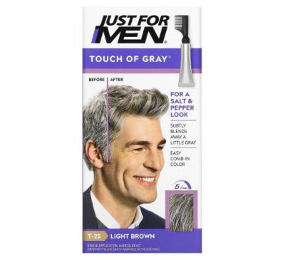 Just for Men, Touch of Gray, Comb-In Hair Color, Light Brown T-25, 1.4 oz (40 g)