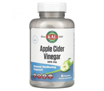 KAL, Apple Cider Vinegar, Green Apple, 500 mg, 60 Chewables