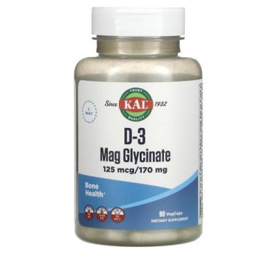 KAL, Глицинат магния D-3, 125 мкг / 170 мг, 90 вегетарианских капсул