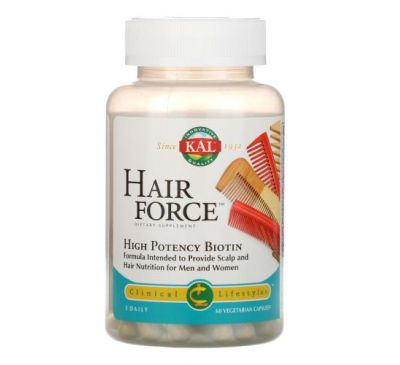 KAL, Hair Force, высокоэффективный биотин, 60 вегетарианских капсул