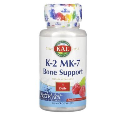 KAL, K-2 MK-7, підтримка кісток, малина, 60 мікротаблеток