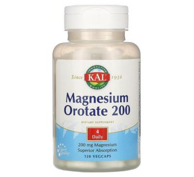 KAL, Оротат магния 200, 50 мг, 120 вегетарианских капсул