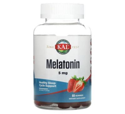 KAL, Мелатонин, клубника, 2.5 мг, 60 жевательных таблеток