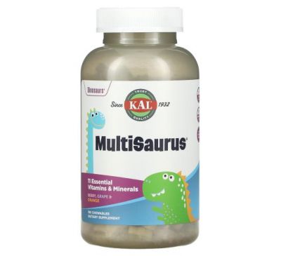 KAL, MultiSaurus, ягоди, виноград та апельсин, 180 жувальних таблеток