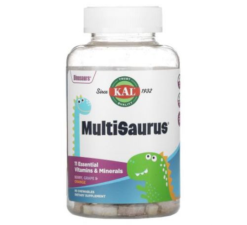 KAL, MultiSaurus, ягоди, виноград та апельсин, 90 жувальних таблеток