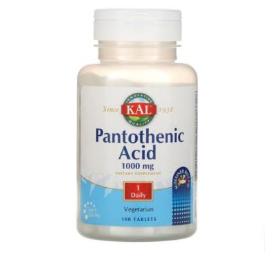 KAL, Pantothenic Acid, 1000 mg,  100 Tablets