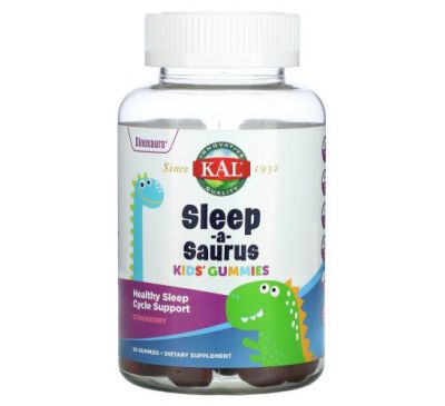 KAL, Dinosaurs, детские жевательные таблетки Sleep-a-Saurus, клубника, 60 жевательных таблеток