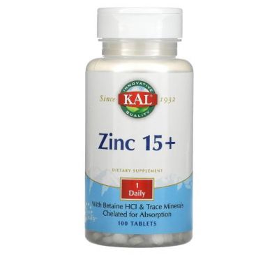 KAL, Zinc 15+, 100 Tablets