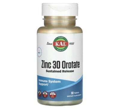 KAL, Zinc 30 Orotate, Sustained Release, 90 Tablets