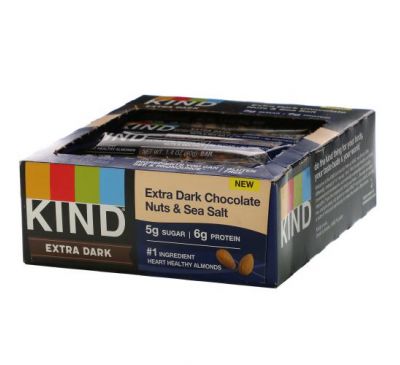 KIND Bars, Extra Dark Chocolate, Nuts & Sea Salt, 12 Bars, 1.4 oz (40 g) Each