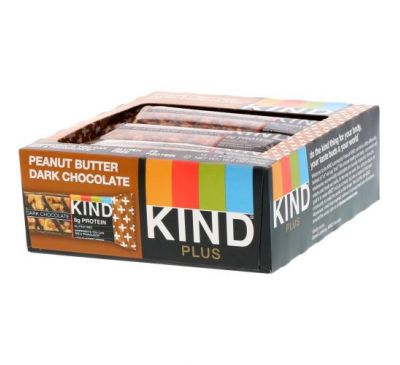 KIND Bars, Kind Plus, Peanut Butter Dark Chocolate Bar, 12 Bars, 1.4 oz (40 g) Each