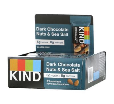 KIND Bars, Nuts & Spices, батончики из темного шоколада с орехами и морской солью, 12 батончиков по 40 г