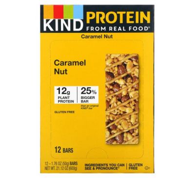 KIND Bars, Protein Bars, Toasted Caramel Nut, 12 Bars, 1.76 oz (50 g) Each
