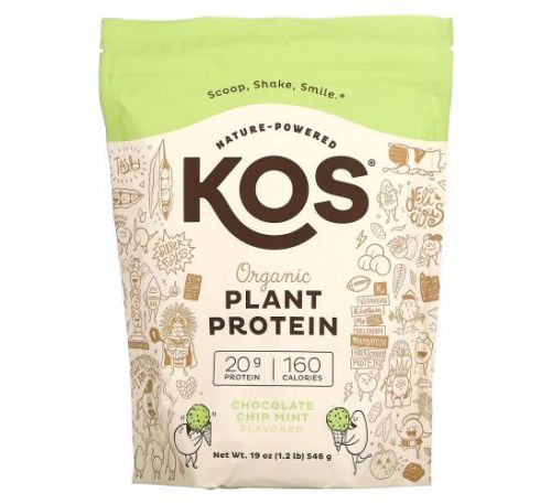 KOS, Organic Plant Protein, Chocolate Chip Mint, 1.2 lb (546 g)