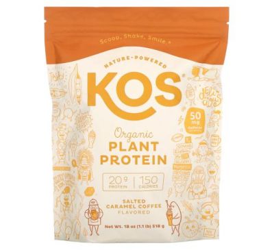 KOS, Organic Plant Protein, Salted Caramel Coffee, 1.1 lb (518 g)