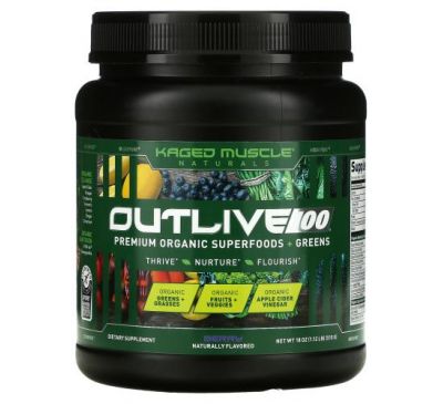 Kaged Muscle, Outlive 100, Premium Organic Superfoods + Greens, Berry, 18 oz (510 g)
