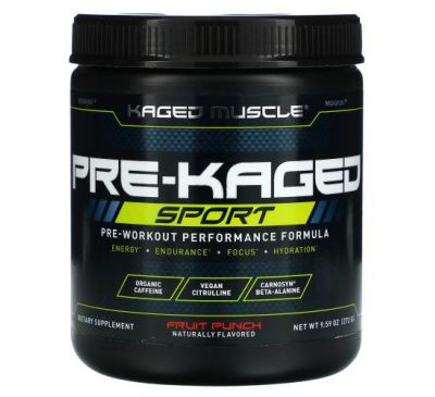 Kaged Muscle, PRE-KAGED, Sport, Pre-Workout Performance Formula, Fruit Punch, 9.59 oz (272 g)