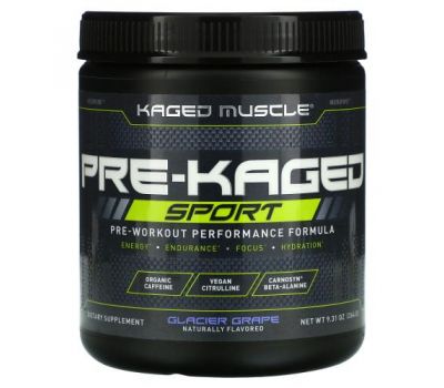 Kaged Muscle, PRE-KAGED Sport, Pre-Workout Performance Formula, Glacier Grape, 9.31 oz (264 g)