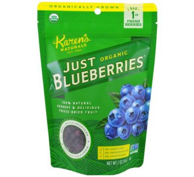 Karen's Naturals, Organic Just Blueberries, Freeze-Dried Fruit, 2 oz (56 g)