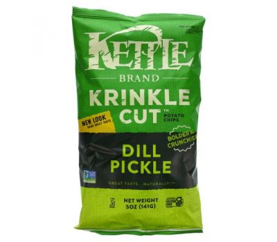 Kettle Foods, Krinkle Cut Potato Chips, Dill Pickle, 5 oz (141 g)
