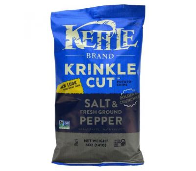 Kettle Foods, картопляні чіпси, сіль і свіжий мелений перець, 141 г (5 унцій)