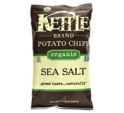 Kettle Foods, органічні картопляні чіпси, морська сіль, 142 г (5 унцій)