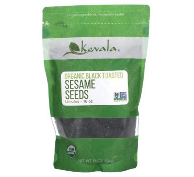 Kevala, Органические черные обжаренные семена кунжута, неочищенные, 454 г (16 унций)