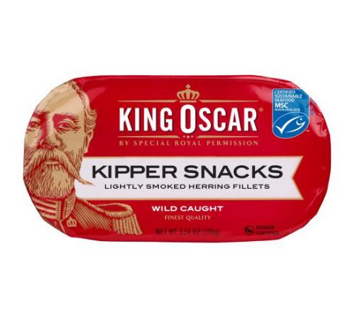 King Oscar, Kipper Snacks, Lightly Smoked Herring Fillets, 3.54 oz (100 g)