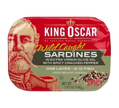 King Oscar, Wild Caught, Sardines In Extra Virgin Olive Oil, One Layer 8-12 Fish, 3.75 oz (106 g)