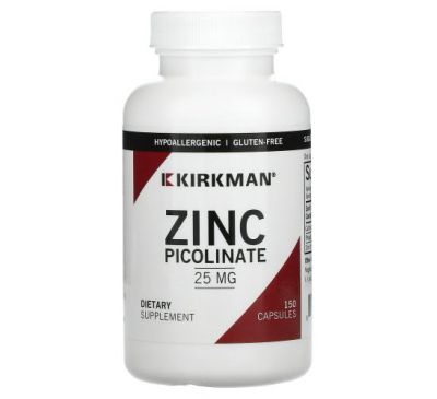 Kirkman Labs, пиколинат цинка, 25 мг, 150 капсул