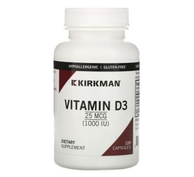 Kirkman Labs, вітамін D3, 25 мкг (1000 МО), 120 капсул