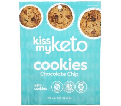 Kiss My Keto, Keto Cookies, шоколадная крошка, 64 г (2,25 унции)