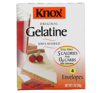 Knox, Original Gelatine, Unflavored, 4 Envelops, 1 oz (28 g)