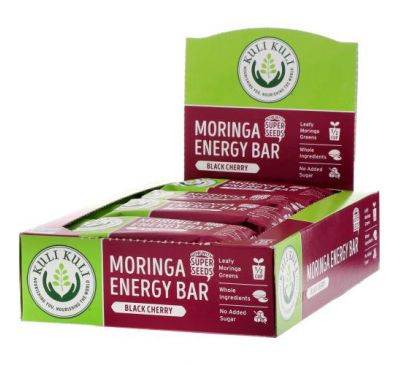 Kuli Kuli, Moringa Energy Bar, Black Cherry, 12 Bars, 1.6 oz (45 g) Each