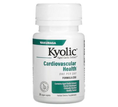 Kyolic, Aged Garlic Extract, екстракт часнику, одна капсула на день, для серцево-судинної системи, 1000 мг, 30 капсул