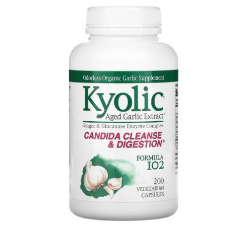 Kyolic, Aged Garlic Extract, екстракт часнику для видалення грибків і покращення травлення, формула 102, 200 вегетаріанських капсул