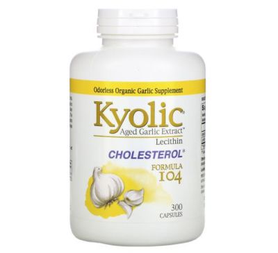 Kyolic, Aged Garlic Extract, екстракт часнику з лецитином, формула 104 для зниження рівня холестерину, 300 капсул