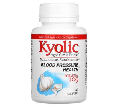Kyolic, Aged Garlic Extract, витриманий екстракт часнику, здоровий артеріальний тиск, формула 109, 80 капсул