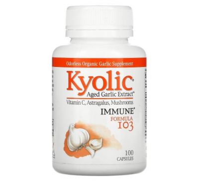 Kyolic, Экстракт выдержанного чеснока, формула 103 для поддержки иммунитета, 100 капсул