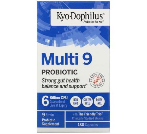 Kyolic, Kyo-Dophilus, Multi 9, пробиотик, 6 миллиардов КОЕ, 180 капсул