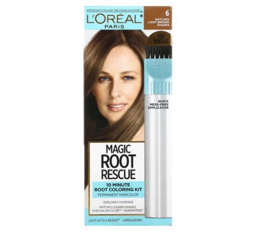 L'Oreal, Magic Root Rescue, 10 Minute Root Coloring Kit,  6 Light Brown, 1 Application