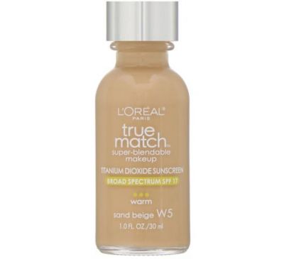 L'Oreal, True Match Super-Blendable Makeup, W5 Sand Beige, 1 fl oz (30 ml)